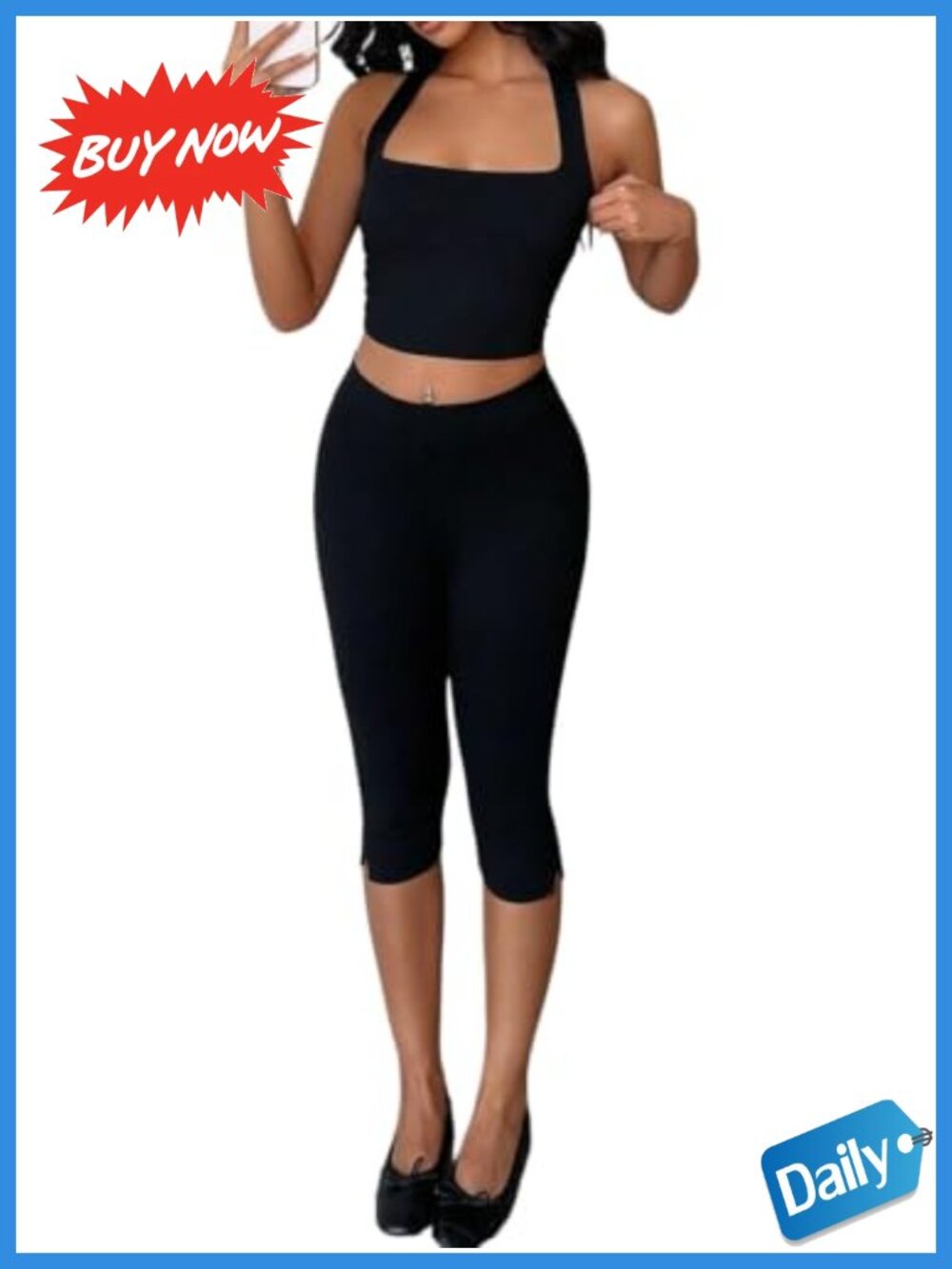 Verdusa Women 2 Piece Capri Set Sleeveless Halter Top Leggings S
